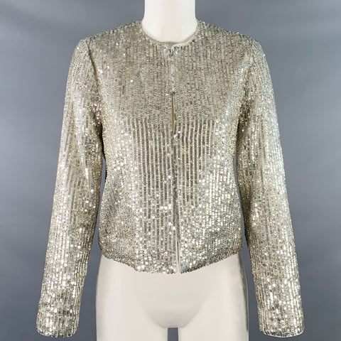 ALICE + OLIVIA Size S Silver Polyester Sequined Stripe Jacket Blazer