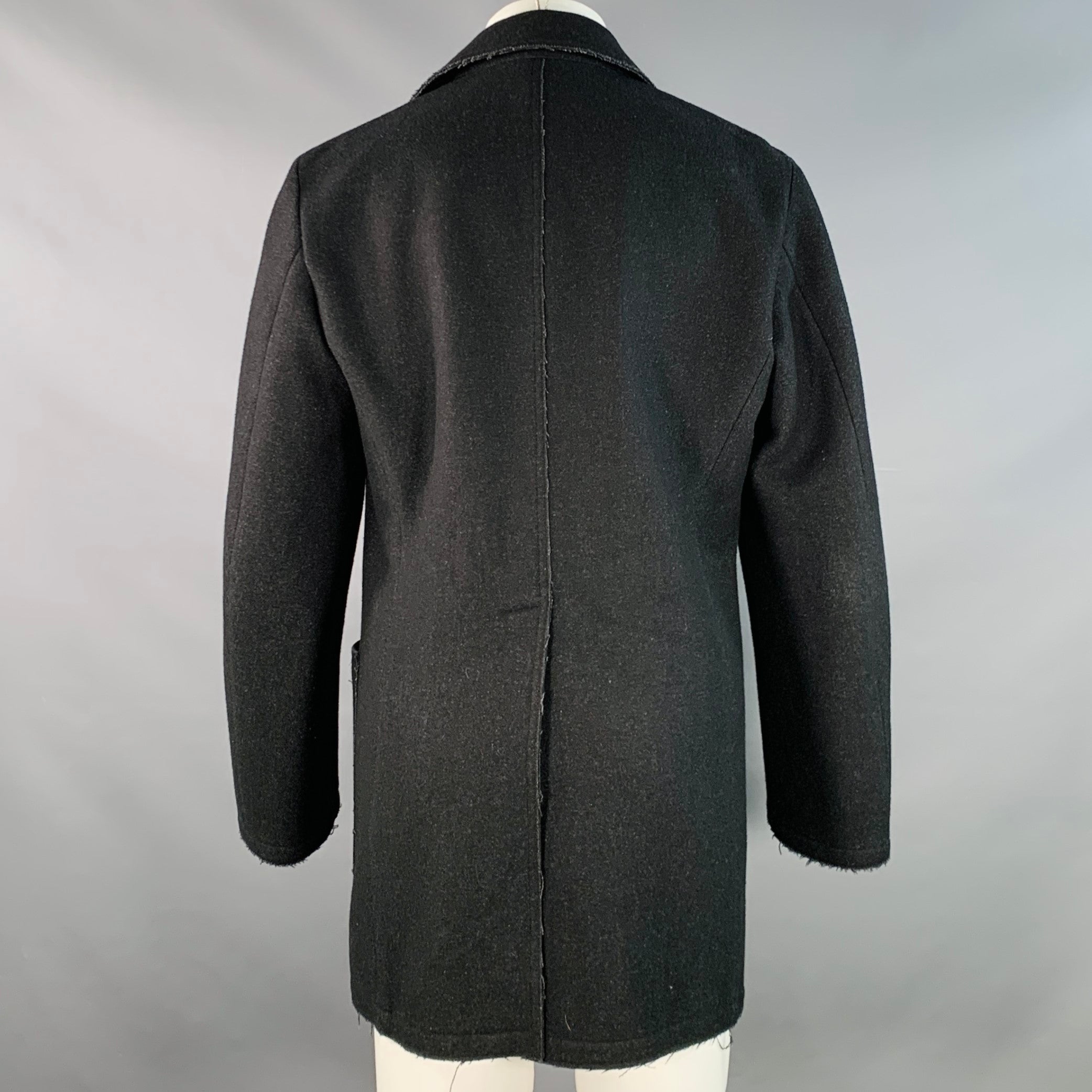 MIU MIU Size M Black Wool Blend Double Breasted Peacoat