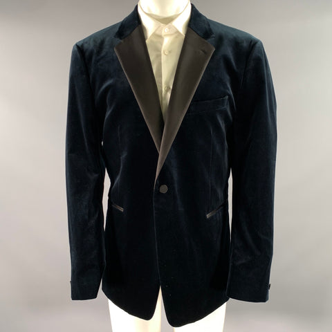 THEORY Size 46 Navy Teal Cotton Blend Tuxedo Jacket