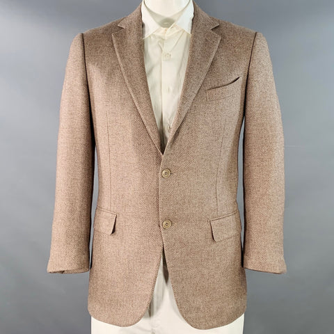 ERMENEGILDO ZEGNA Size 42 Beige Taupe Herringbone Cashmere Silk Sport Coat