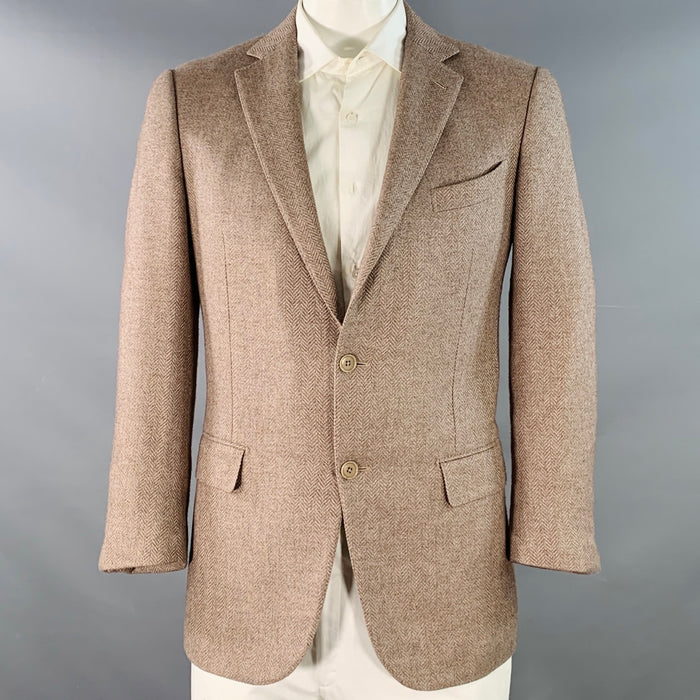 ERMENEGILDO ZEGNA Size 42 Beige Taupe Herringbone Cashmere Silk Sport Coat