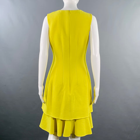 OSCAR DE LA RENTA Size 6 Neon Yellow Crepe Tiered Cocktail Dress