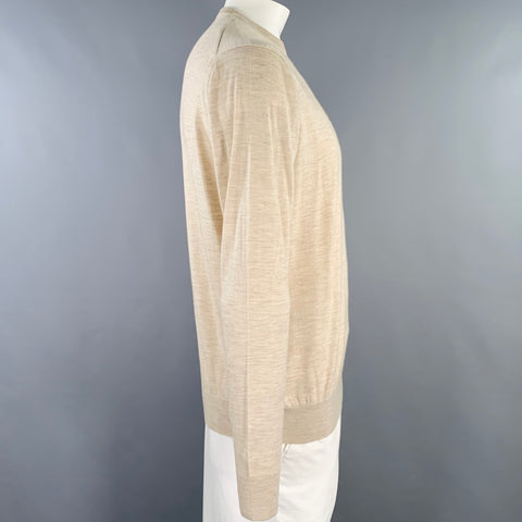 GENTRYPORTOFINO Size 42 Beige Heather Cashmere Crew Neck Pullover
