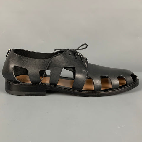 BOTTEGA VENETA Size 10 Black Leather Cutout Lace-Up Shoes