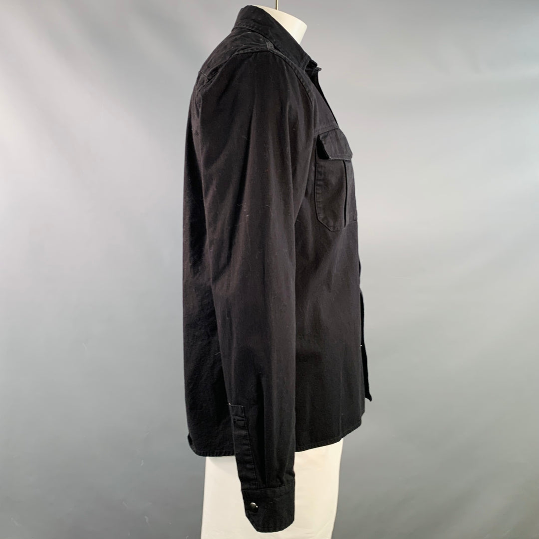 LES DEUX Size L Black Cotton Snaps Two Pockets Long Sleeve Shirt