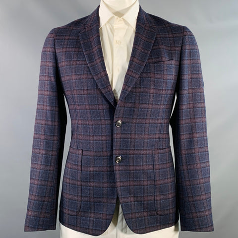 PAUL SMITH Taille 42 Régulier Marine Marron Plaid Laine Coupe Slim Revers Cranté Veste de Sport