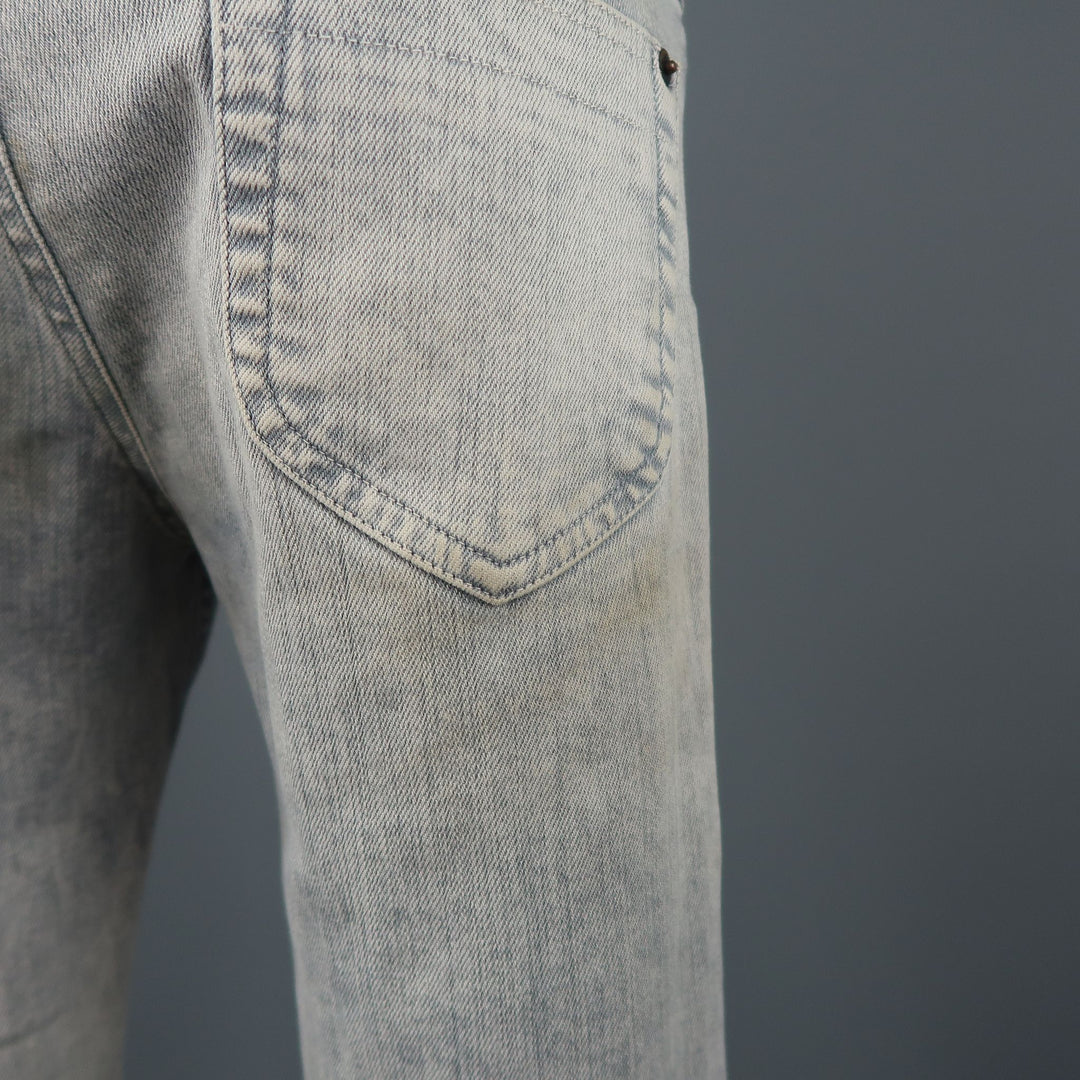 MAISON MARTIN MARGIELA Talla 6 Vaqueros pitillo con lavado ácido gris claro 