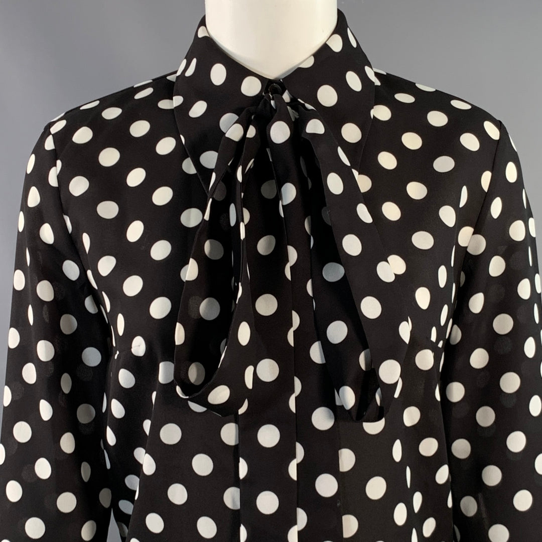 MICHAEL KORS COLLECTION Size 2 Black White Polyester Polka Dot Bow Blouse