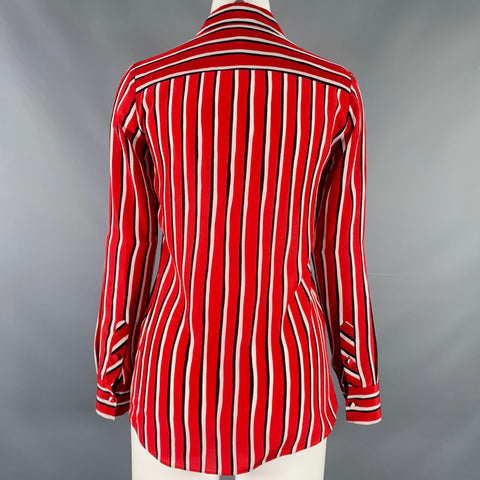 ALTUZARRA Size 0 Red Black White Silk Stripe Hidden Buttons Casual Top