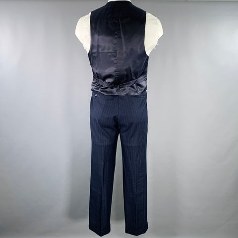 BROOKS BROTHERS Size 42 Navy Grey Pinstripe Wool 3PC Suit