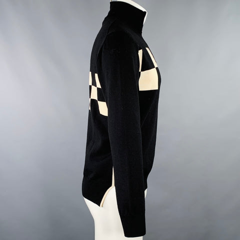 MARNI Size S Black Cream Checkered Wool 1/4 Zip Pullover