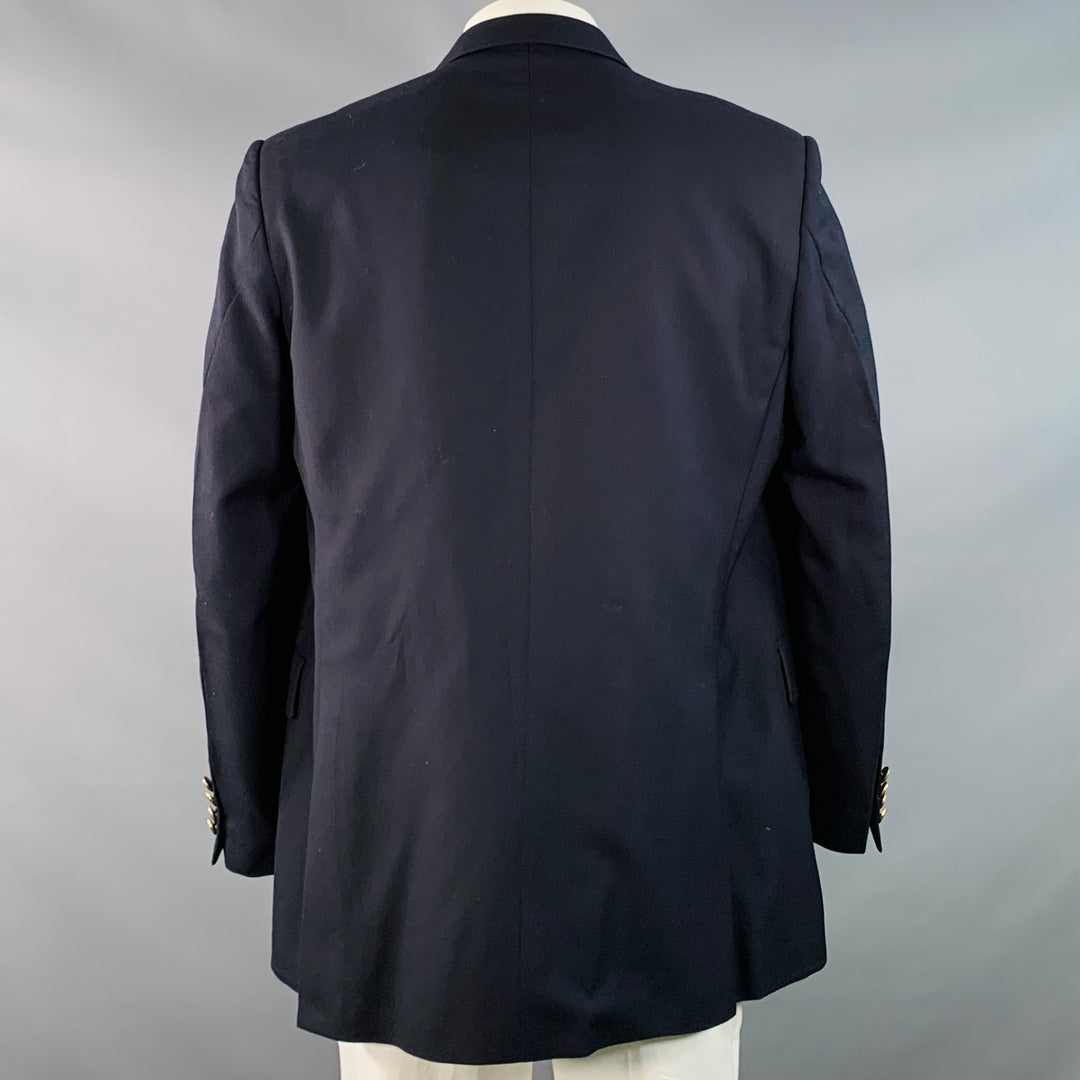 GIEVES & HAWKES Size 46 Regular Navy Twill Wool Double Breasted Sport Coat