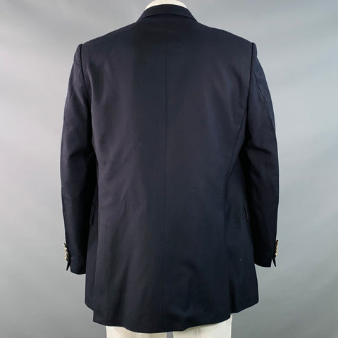 GIEVES & HAWKES Size 46 Regular Navy Twill Wool Double Breasted Sport Coat