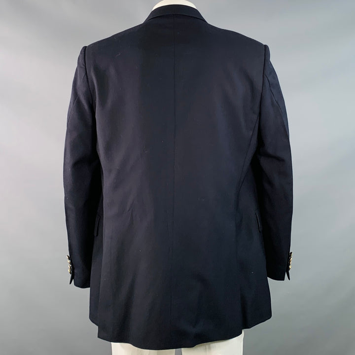 GIEVES & HAWKES Size 46 Regular Navy Twill Wool Double Breasted Sport Coat