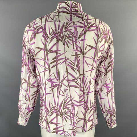 BRIONI Size L White Purple Brown Bamboo Linen Long Sleeve Shirt