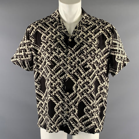 ALLSAINTS Size M Black White Knots Viscose Short Sleeve Shirt