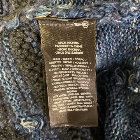 RRL by RALPH LAUREN Size L Navy Indigo Cable Knit Cotton Linen Wool Sweater