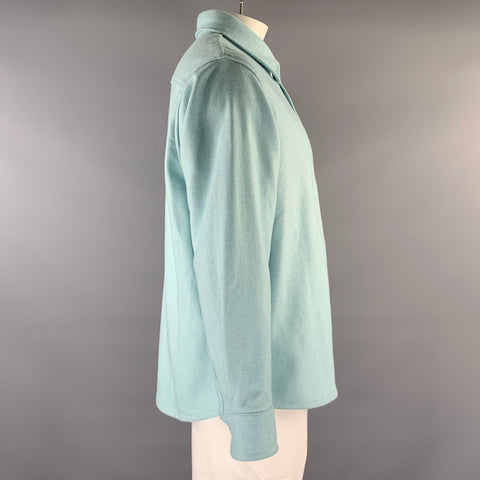 A.P.C. Size XL Blue Contrast Stitch Wool Blend Flanel Long Sleeve Shirt