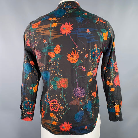 PAUL SMITH Size L Black Orange Floral Cotton Long Sleeve Shirt