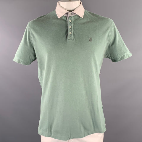 BRUNELLO CUCINELLI Size L Green White Color Block Cotton Polo