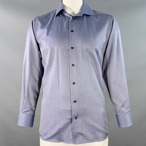 Chemise à manches longues ETON en sergé de coton à chevrons bleu marine et blanc, coupe cintrée, col cutaway, Taille L