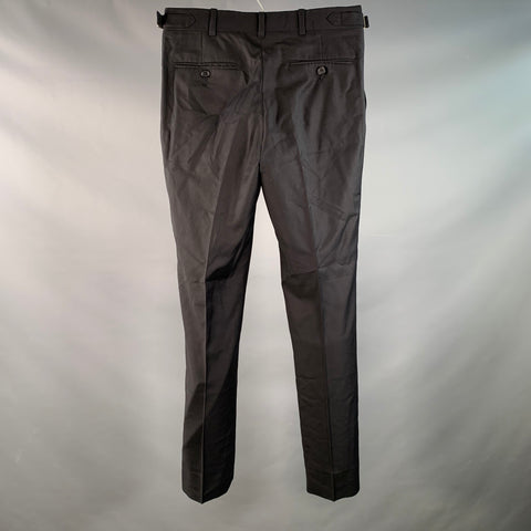 DAVID AUGUST Size 32 Black Wool Twill Flat Front Dress Pants
