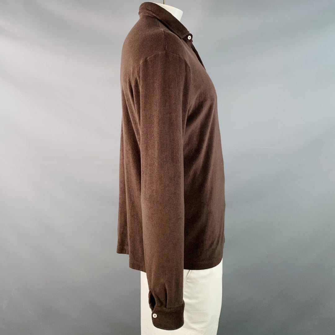 SUITSUPPLY Size XL Brown Cotton Terry Long Sleeve Half Placket Polo