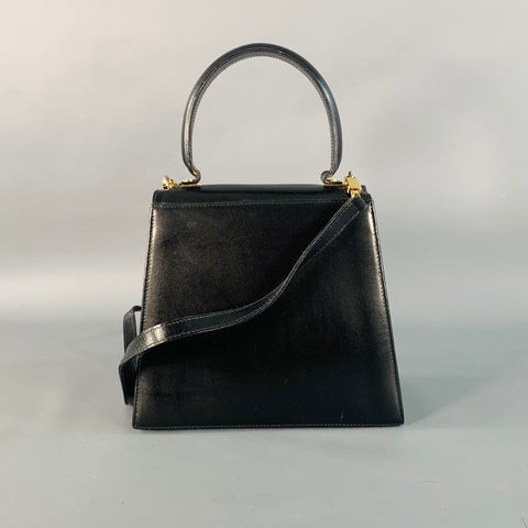 SALVATORE FERRAGAMO Vintage Black Gold Leather Top Handles Handbag