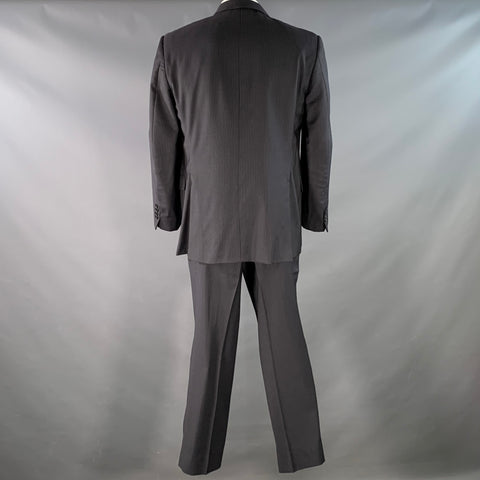 BURBERRY LONDON Size 44 Regular Black Grey Stripe Wool Notch Lapel Suit
