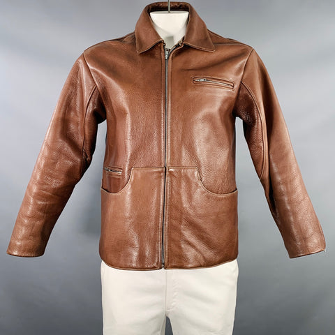 VINTAGE Blouson de travail en cuir de cheval marron Taille 42