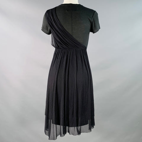 A.L.C. Size 4 Black Modal Silk Mesh Mixed Fabrics Short Sleeve Dress