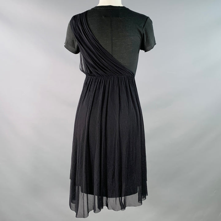 A.L.C. Size 4 Black Modal Silk Mesh Mixed Fabrics Short Sleeve Dress