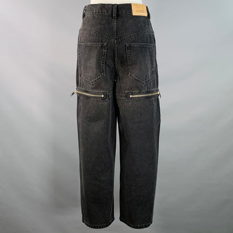 ISABEL MARANT Taille 6 Noir Coton Sergé Fermetures éclair Jean fuselé à braguette zippée