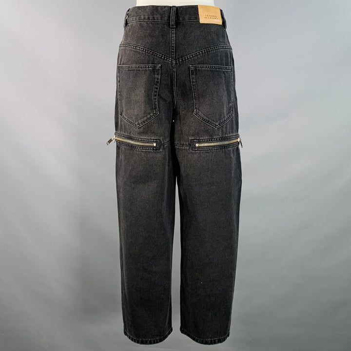 ISABEL MARANT Size 6 Black Cotton Twill Zippers Tapered Zip Fly Jeans