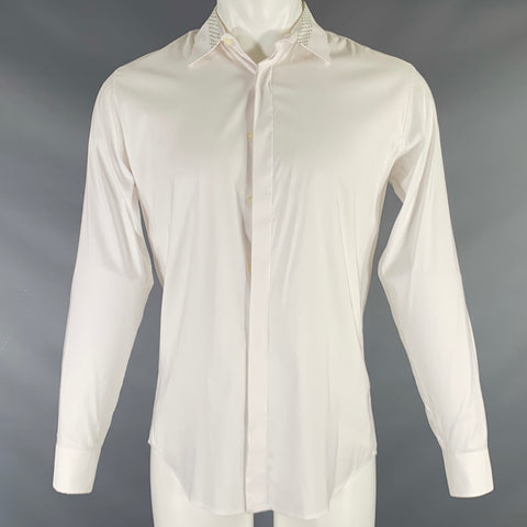 PAUL SMITH Size M White Black Cotton Blend Polka Dot Trim Long Sleeve Shirt