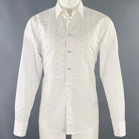 BURBERRY Size S Evening Gem White Embellishment Cotton Tuxedo Long Sleeve Shirt