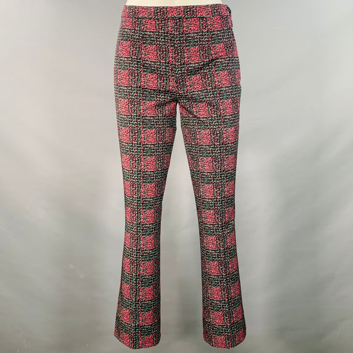 PRADA Size S Pink Teal Geometric Wool Blend Slim Fit Flared Dress Pants