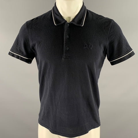 D&G by DOLCE & GABBANA Size S Navy Piped Collar Polo