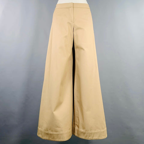 PUPPETS & PUPPETS Size 4 Rave Trouser Tan Cotton Twill Wide Leg Dress Pants