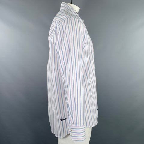 ENGLISH LAUNDRY Size XL White Blue Purple Stripe Cotton Long Sleeve Shirt