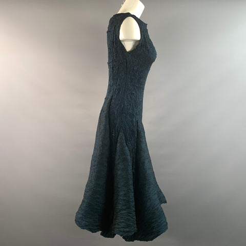 ANETT ROSTEL Size 4 Navy Polyester Crinkled Cowl Neck Knee-Length Dress