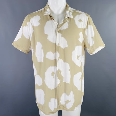 WAX Size M Yellow White Abstract Viscose Button Up Short Sleeve Shirt