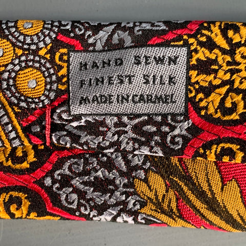 ROBERT TALBOTT Red Gold Grey Abstract Floral Silk Tie