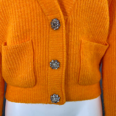 GANNI Size S Orange Alpaca Blend Rhinestones Knit Cardigan