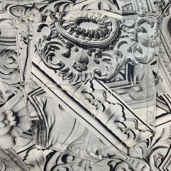 VERSACE JEANS Size 30 White Grey Logo Print Cotton Blend Slim Tapered Jeans