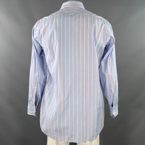 TURNBULL & ASSER Taille L Chemise à manches longues en coton rayé bleu rose et poignets mousquetaires