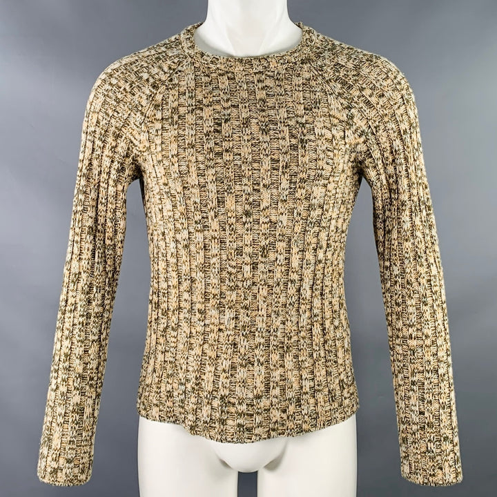 VALENTINO Size S Yellow Olive Rib Knit Wool Blend Crew Neck Sweater
