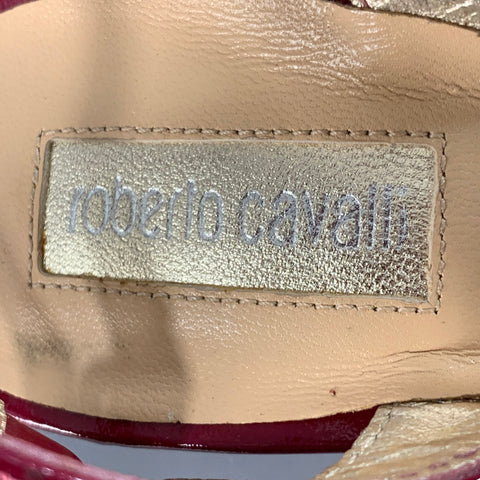 ROBERTO CAVALLI Size 6 Pink Mixed Materials Patent Leather Platform Sandals