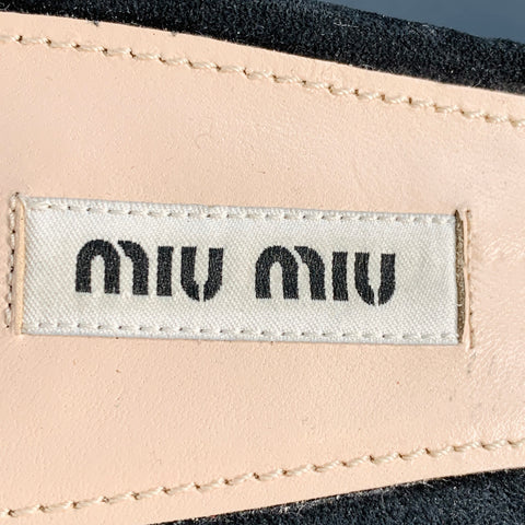 MIU MIU Size 11 Black Suede Rhinestone Peep Toe Sandals