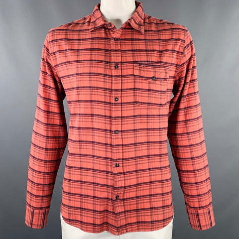 Chemise à manches longues S.K.U. motif carreaux brique grise en coton taille L à une poche